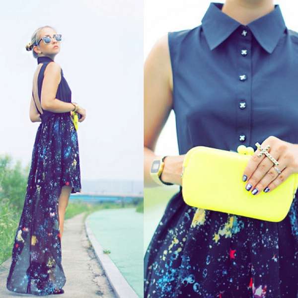 С чем носить прозрачную синюю юбку