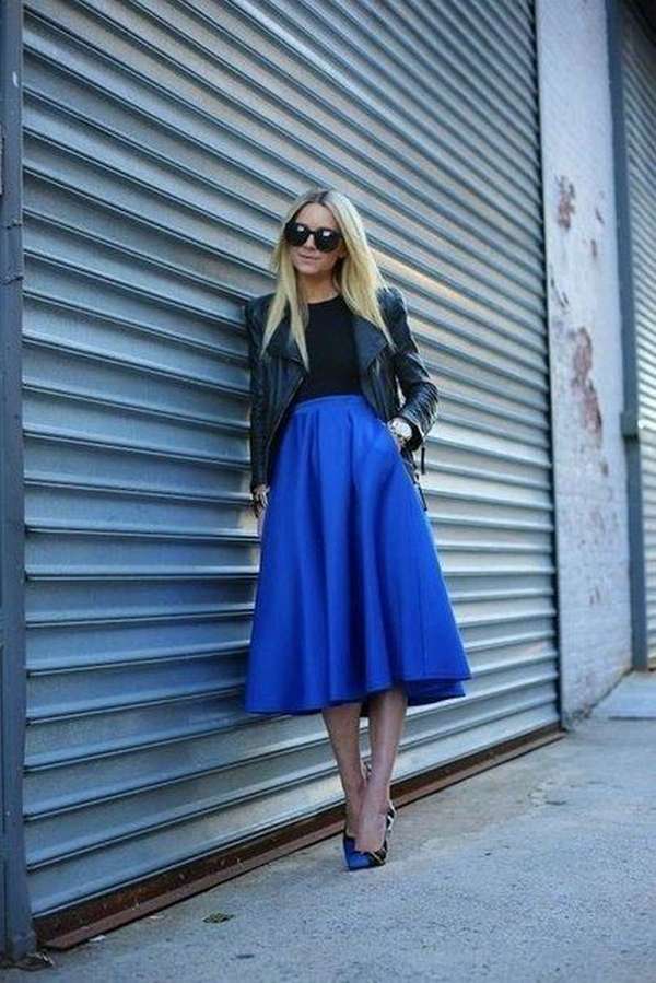 С чем носить синюю юбку молодым