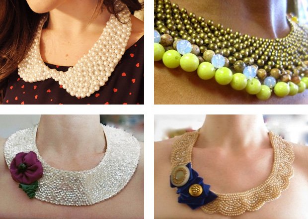 Накладные воротники рукодельниц из жемчуга, камней, металла