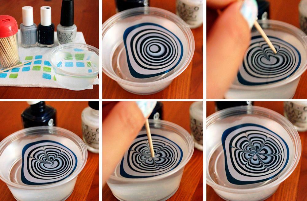 Водный маникюр - Черно-белый рисунок