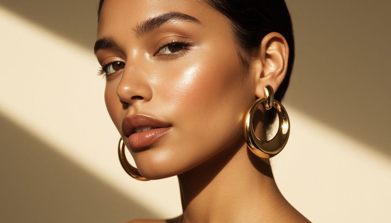 Крупный план девушки в массивных золотых серьгах-кольцах Конго