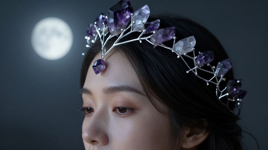 Серебряное украшение для волос с аметистами для усиления интуиции