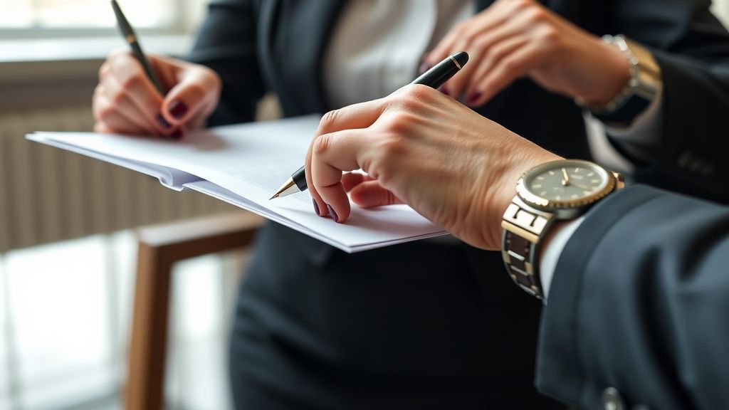 Элегантный бордовый маникюр бизнес-леди на подписании документов