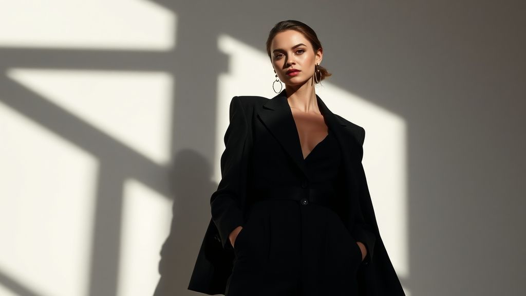 Структурированный мужской крой на женской фигуре с широкими плечами