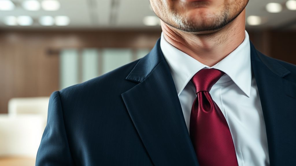 Классический мужской галстук с узлом виндзор в деловом интерьере