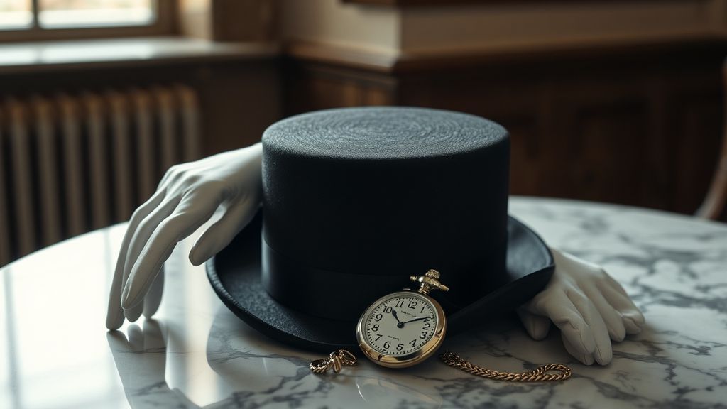 Цилиндр и белые перчатки как аксессуары к мужскому фраку