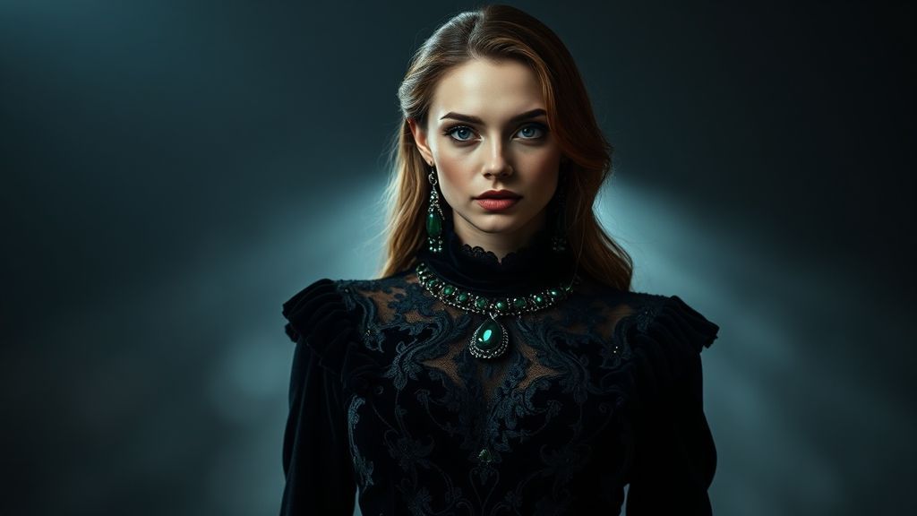 Роковой образ скорпиона в черном бархатном платье